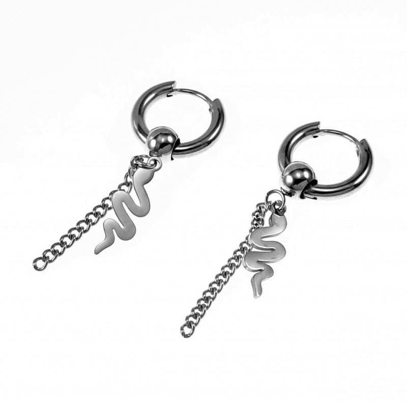 ∅15mm Oorringen met Ketting een Slangenhanger Unisex Stalen ∅15mm Oorringen met Ketting een Slangenhanger Unisex Stalen