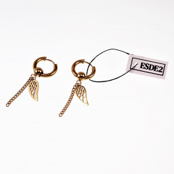 ∅15mm Oorringen met Ketting een Vleugelhanger Unisex Stalen Goud Kleur