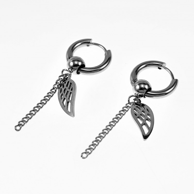∅15mm Oorringen met Ketting een Vleugelhanger Unisex Stalen ∅15mm Oorringen met Ketting een Vleugelhanger Unisex Stalen