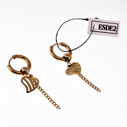 Ø15mm Oorringen Unisex - Stalen Goudkleur - Oorbellen met Ketting een Harthanger