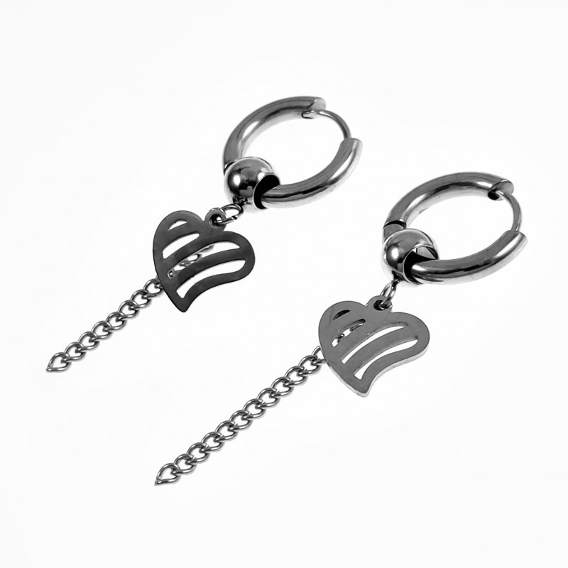 ∅15mm Oorringen met Ketting een Harthanger Unisex Stalen ∅15mm Oorringen met Ketting een Harthanger Unisex Stalen