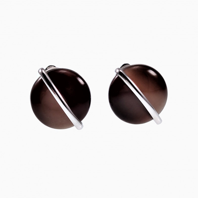 Grote Oorclips Dames Bruine Steen Zilver Kleur Ronde Clip-on Oorbellen Grote Oorclips Dames Bruine Steen Zilver Kleur Ronde Clip-on Oorbellen