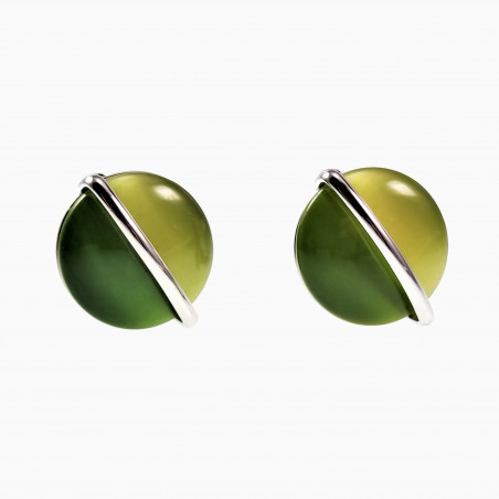 Grote Oorclips Dames Citroengroene Steen Ronde Clip-on Oorbellen