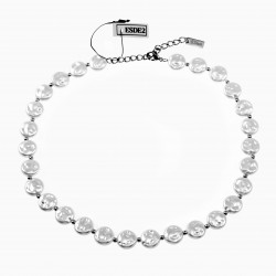 Platte Barok Parels Ketting Dames Stalen Zilver Kleur - Witte Collier