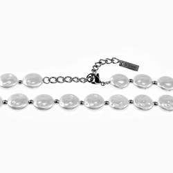 Platte Barok Parels Ketting Dames Stalen Zilver Kleur - Witte Collier