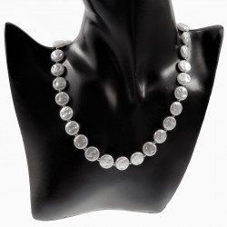 Platte Barok Parels Ketting Dames Stalen Zilver Kleur - Witte Collier