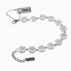 Platte Barok Parels Armband Dames - Stalen Zilver Kleur - Witte Armband