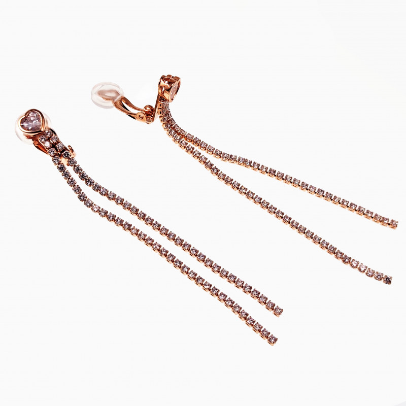 Rosé Gold Plating Kristallen Hart- en Zirconia-Clip-on Oorbellen Lange