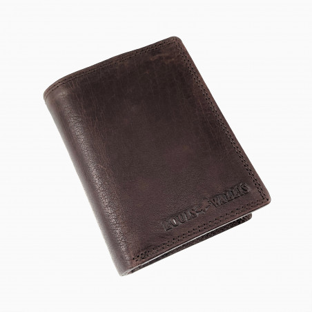 Louis Wallis RFID Portemonnee Heren - Vertical - Donkerbruin Echt Leer