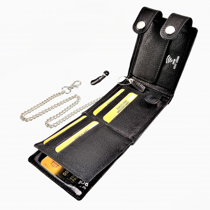 De Lederwaren Specialist - Hoogwaardig Rundleer Portemonnee Heren RFID Verticaal Portemonnee Heren Volledig Leer Donkerblauw Rfid Anti Skim