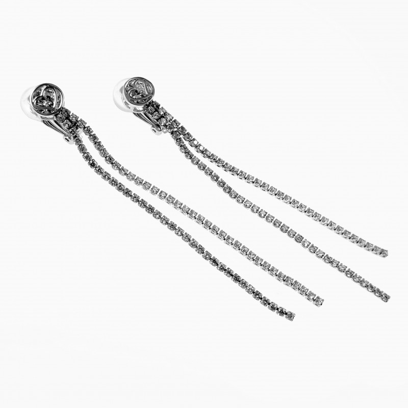 Dames Lange Clip-on Oorbellen Hart en Zirkonia's-Ketting Gerhodineerd Dames Lange Clip-on Oorbellen Hart en Zirkonia's-Ketting Gerhodineerd