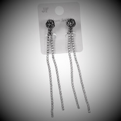Dames Lange Clip-on Oorbellen Hart en Zirkonia's-Ketting Gerhodineerd