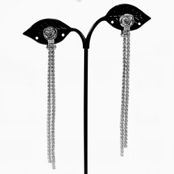 Dames Lange Clip-on Oorbellen Hart en Zirkonia's-Ketting Gerhodineerd