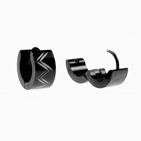 ∅13mm Brede Oorringen Unisex - Zwart PVD Stalen - Oorbellen met Zigzag Design