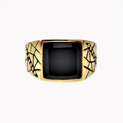 RVS Zegelring Heren Stalen Goud Kleur Ring met Onyx