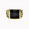 RVS Zegelring Heren - Stalen Goud Kleur - Ring met Onyx