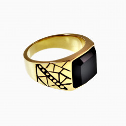 RVS Zegelring Heren - Stalen Goud Kleur - Ring met Onyx