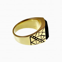 RVS Zegelring Heren Stalen Goud Kleur Ring met Onyx