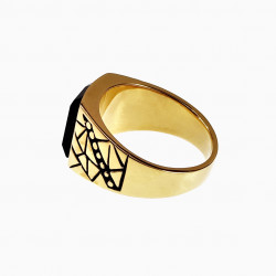 RVS Zegelring Heren - Stalen Goud Kleur - Ring met Onyx