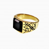 RVS Zegelring Heren - Stalen Goud Kleur - Ring met Onyx