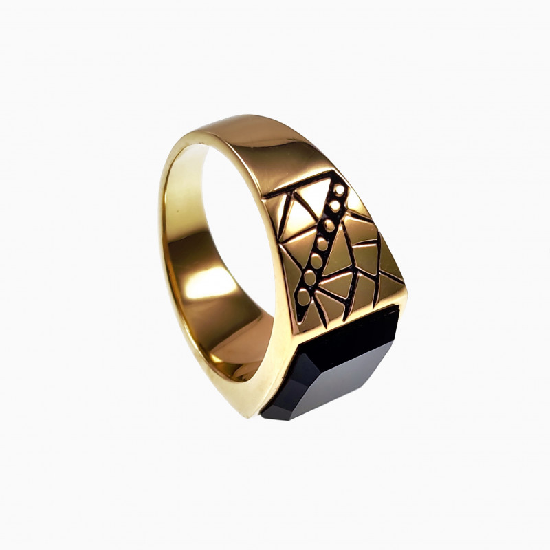 RVS Zegelring Heren Stalen Goud Kleur Ring met Onyx RVS Zegelring Heren Stalen Goud Kleur Ring met Onyx