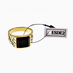 RVS Zegelring Heren Stalen Goud Kleur Ring met Onyx