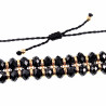 Dubbele Armband Dames - Zwarte Gefacetteerde Kristalkralen - Verguld RVS - Verstelbaar Koordarmband