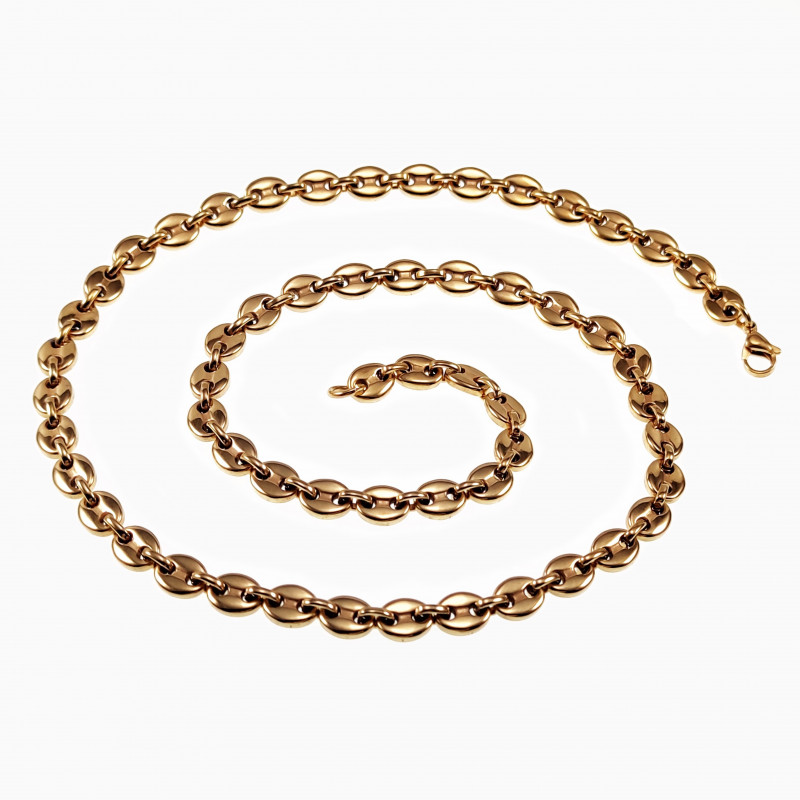 60cm x 7mm Koffieboon Ketting Unisex Stalen Goud Kleur Schakelketting 60cm x 7mm Koffieboon Ketting Unisex Stalen Goud Kleur Schakelketting