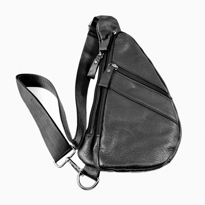 Platte Crossbodytas Unisex - Zwart Leren Schoudertas - Heuptas - Slingbag