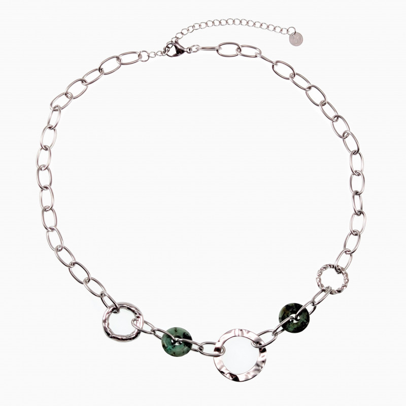 Schakelsketting met Natuursteen 14K Witgoud Verguld RVS Dames Ketting Schakelsketting met Natuursteen 14K Witgoud Verguld RVS Dames Ketting