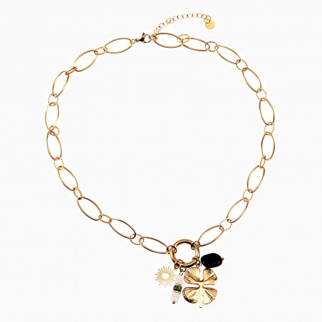 Geluks Ketting 14K Geelgoud Verguld RVS Schakelsketting Klavertje Vier