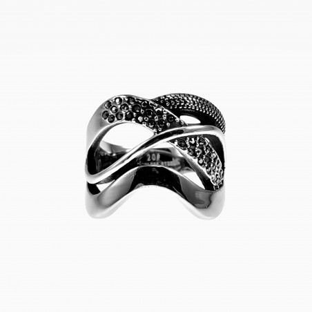 Brede Ring Dames - Roestvrij Stalen - Verstrengelde Ring Met Strass
