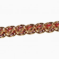 17-21cm x 9mm Schakelsarmband Dames - Verguld RVS - Natuurlijke Rode Malachiet Stenen - Verstelbaar Armband