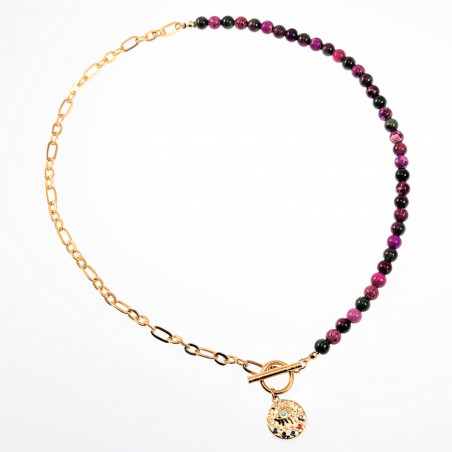 Schakelketting met Natuurlijke Stenen - Turkse Ooghanger Verguld RVS