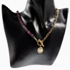 Schakelketting met Natuurlijke Stenen Dames - Verguld Stalen - Ketting met Turkse Ooghanger - Halsketting - Collier