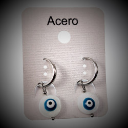 Ø14mm Oorringen met Ronde Schelp Hanger - Stalen Zilverkleur - Dames Oorbellen met Turkse Oog