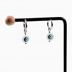 Ø14mm Oorringen met Ronde Schelp Hanger - Stalen Zilverkleur - Dames Oorbellen met Turkse Oog