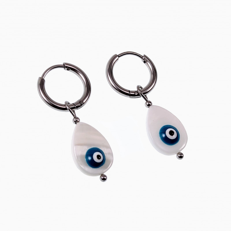 Oorringen met Druppelvorm Schelp Turkse Oog Hanger Stalen Zilver Oorringen met Druppelvorm Schelp Turkse Oog Hanger Stalen Zilver