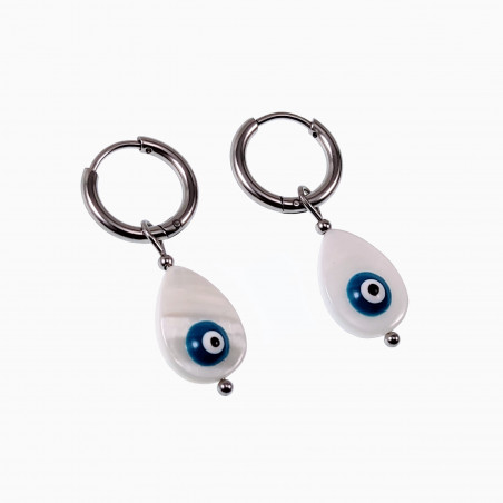 Oorringen met Druppelvorm Schelp Turkse Oog Hanger Stalen Zilver