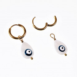 Oorringen met Druppelvorm Schelp Hanger - Verguld Stalen - Dames Oorbellen met Turkse Oog