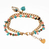 Dubbele Armband Dames - Verguld Stalen - Cubaanse Schakel - Natuurlijke Turkoois - Rhodochrosiet-Stenen