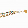 Dubbele Armband Dames - Verguld Stalen - Cubaanse Schakel - Natuurlijke Turkoois - Rhodochrosiet-Stenen