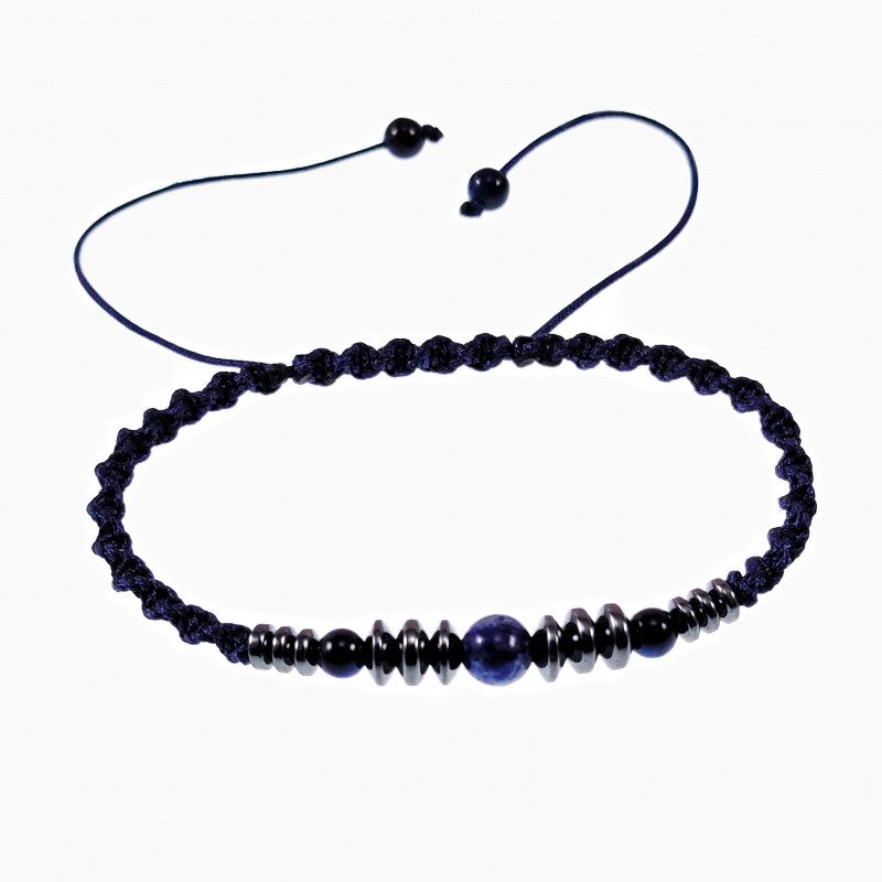 Macramé Armband Heren Natuurlijke Blauwe Amerikaanse Hematietkralen Macramé Armband Heren Natuurlijke Blauwe Amerikaanse Hematietkralen