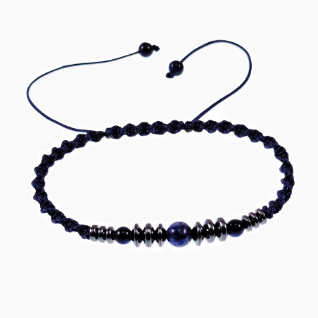 Macramé Armband Heren Natuurlijke Blauwe Amerikaanse Hematietkralen