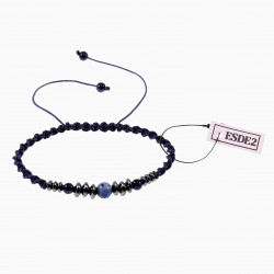 Macramé Armband Heren Natuurlijke Blauwe Amerikaanse Hematietkralen