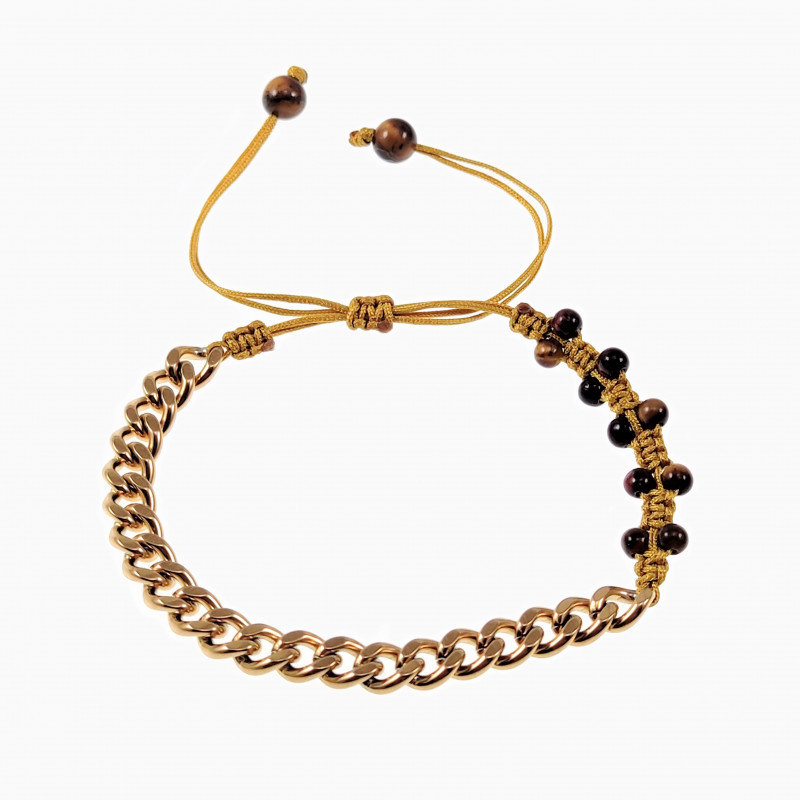 Macramé Armband Uxisex RVS Verguld Natuurlijke Tijgeroog Verstelbaar Macramé Armband Uxisex RVS Verguld Natuurlijke Tijgeroog Verstelbaar