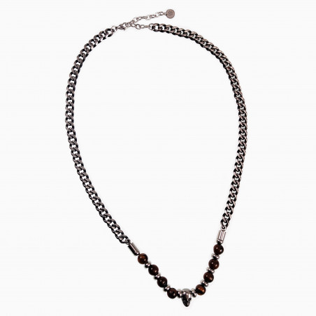 RVS - Tijgeroog Kralen Cubaanse Ketting met Doodskop Hanger Heren