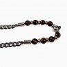 RVS - Tijgeroog Kralen Cubaanse Ketting met Doodskop Hanger Heren