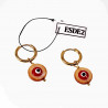 ∅14mm Oorringen met Bruine Ronde Schelp Hanger - Verguld Stalen - Dames Oorbellen met Rood Turkse Oog
