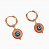 ∅14mm Oorringen met Bruine Ronde Schelp Hanger - Verguld Stalen - Dames Oorbellen met Turkoois Turkse Oog